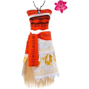 Hawaiian Hula Princess Halloween Cosplay Costume Size Medium Necklace Hula Skirt